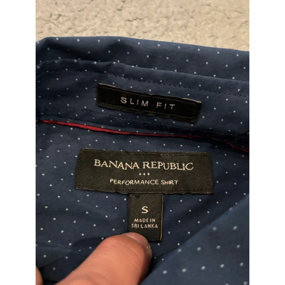 Banana Republic Mens Slim Fit Performance Shirt Navy Blue Dot Stretch Small